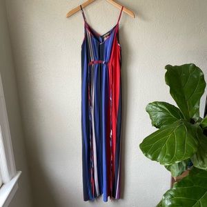 Charlie Jade 100% Silk Multicolor Striped Maxi Dress